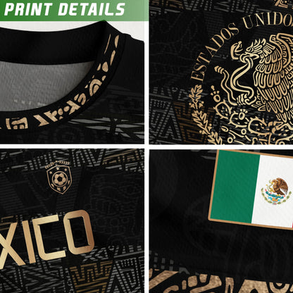 Mexico Black Gold Aztec Heritage Soccer Jersey with Eagle Crest Design